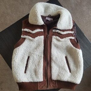 Vintage Retro 70s Sherpa Brown Leather Bomber Vest